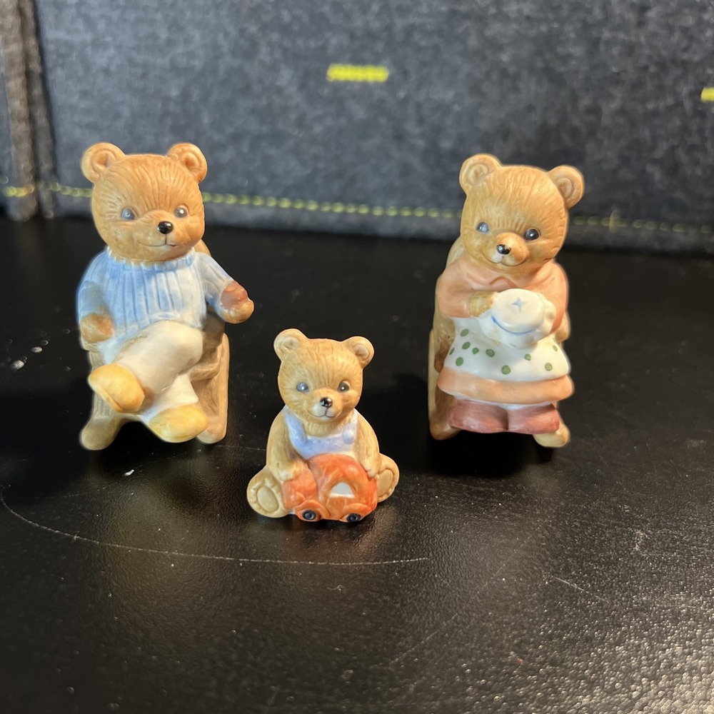 HOMCO Rocking Chair Bear Family Ceramic Figurines #1470 Mom, Dad & Baby